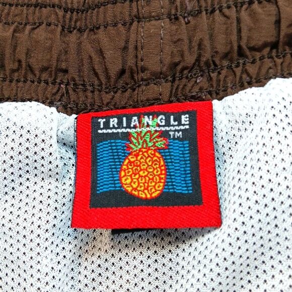 Triangle Swim Trunk Men's L. Nylon Lined 3 Pocket Faux Front Drawstring Brown... - Picture 3 of 13
